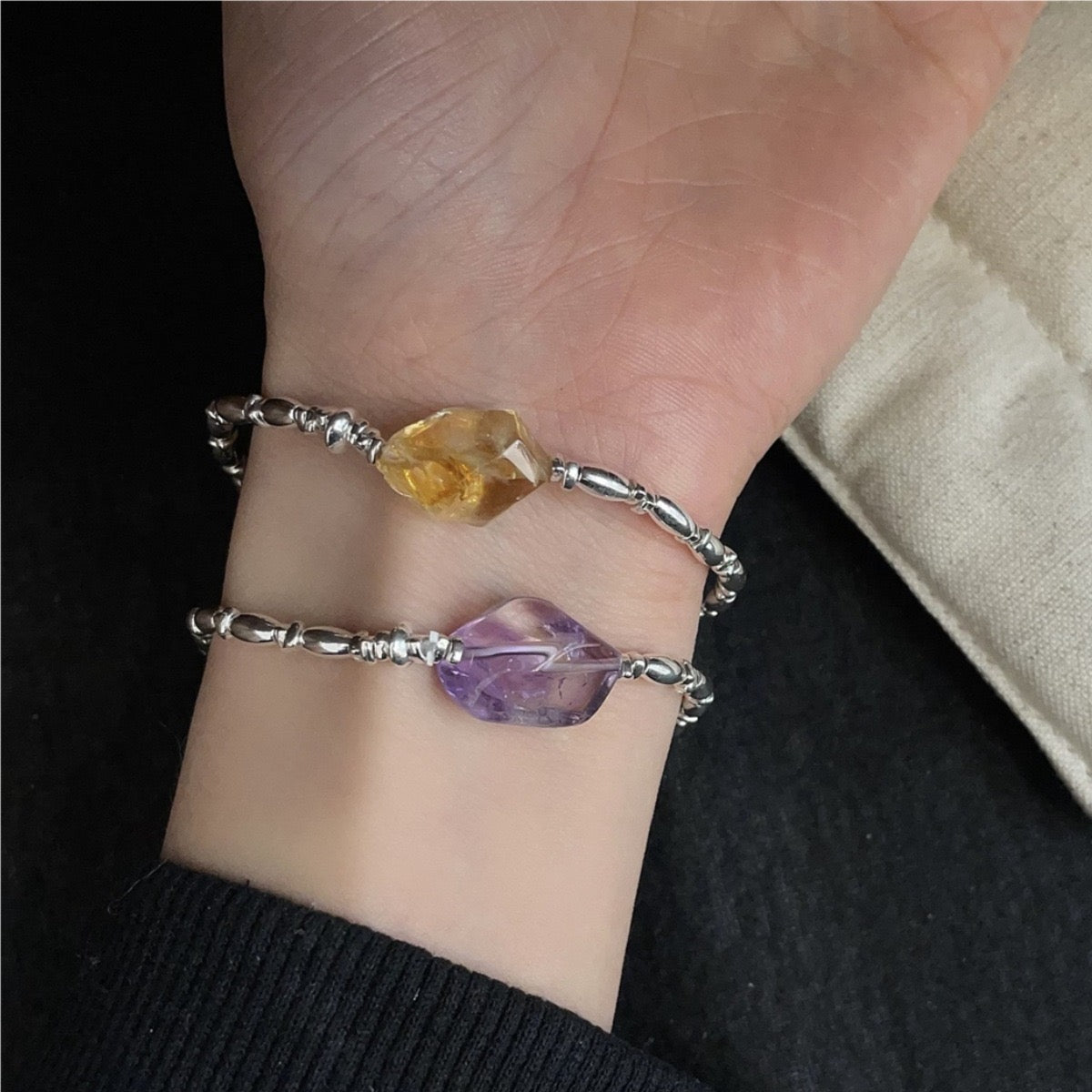 Golden Grace — Yellow Quartz & Silver Bracelet