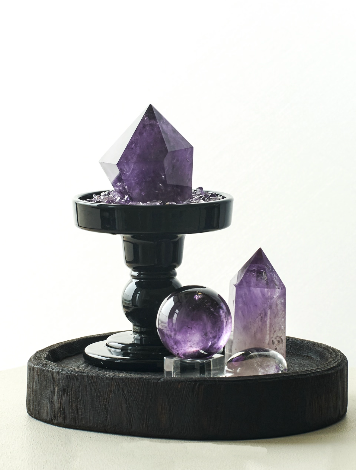 Violet Bloom Crystal Gift —Amethyst Cluster Arrangement with Preserved Flora