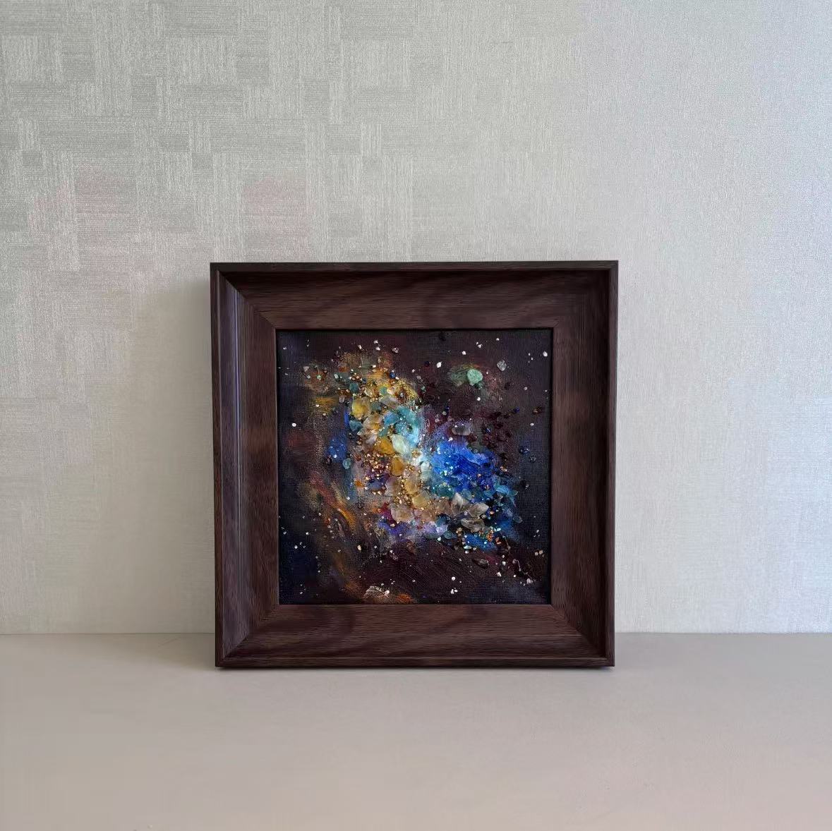 Nebula Soul — Crystal-Infused Space Art in Walnut Frame