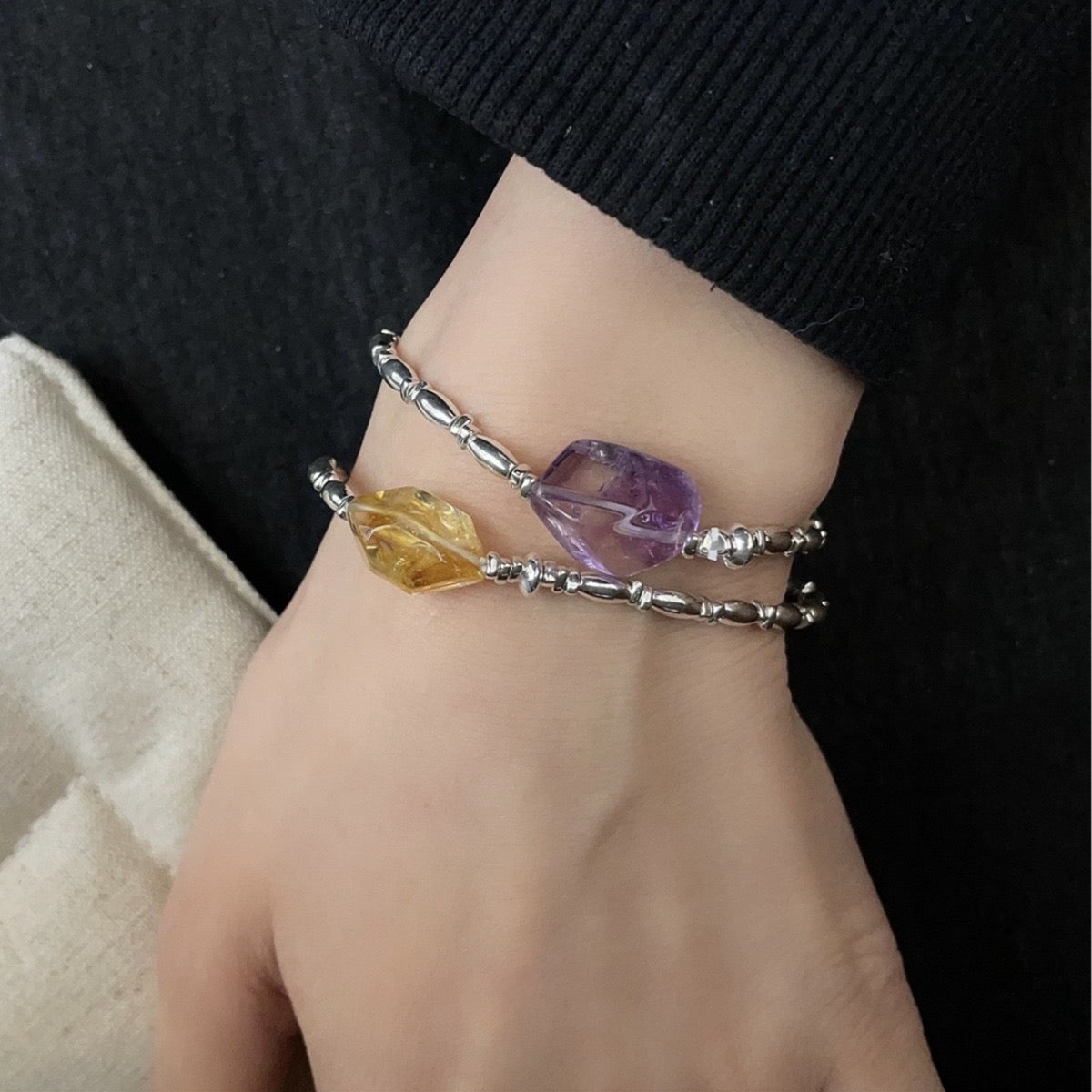 Lavender Grace — Amethyst & Silver Bracelet