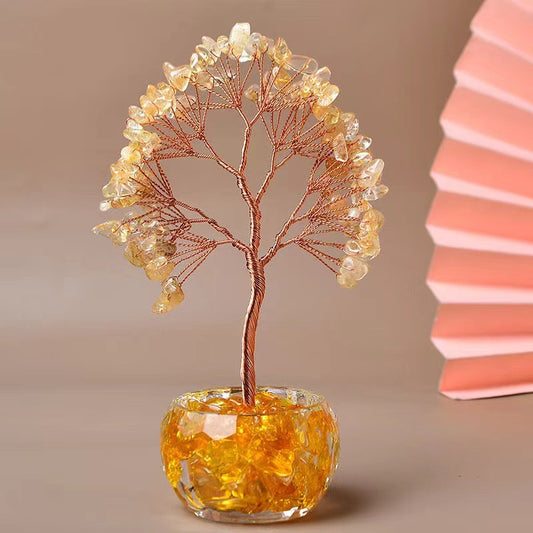 Citrine Abundance Tree — Crystal Gemstone Tree in Glass Pot