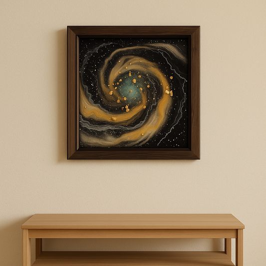 Stellar Spiral — Mixed Media Galaxy Wall Art in Walnut Frame