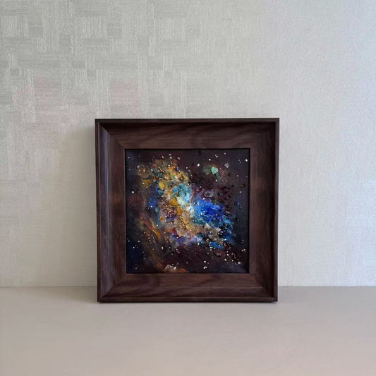 Nebula Soul — Crystal-Infused Space Art in Walnut Frame