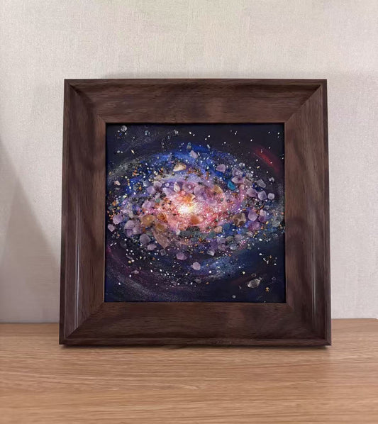 Cosmic Bloom   Crystal Galaxy Art in Walnut Frame